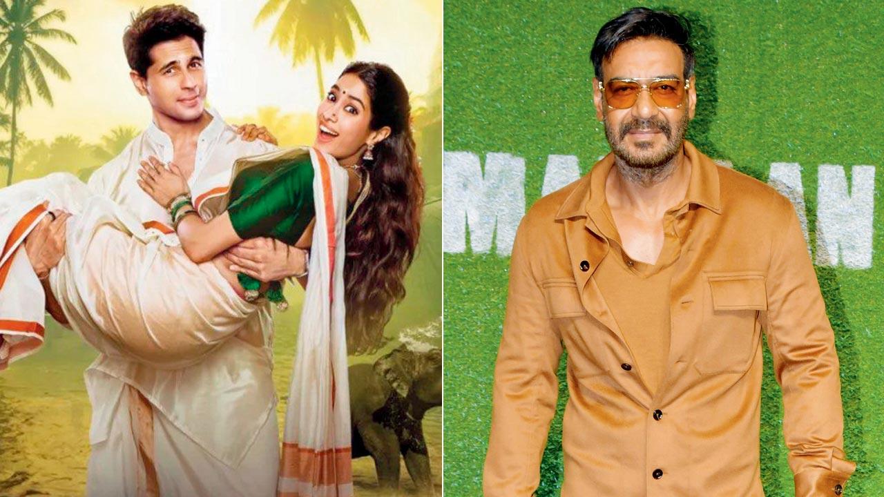 Sidharth Malhotra and Janhvi Kapoor in Param Sundari; (right) Ajay Devgn