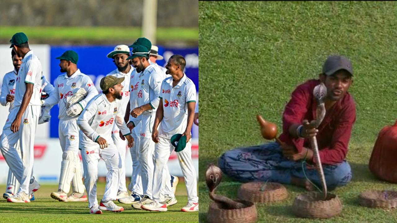 Snake charmer watches SL vs BAN Test with reptiles in tow in Galle