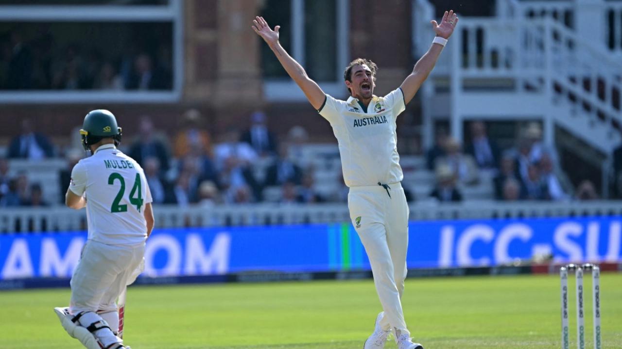 On Day 1 of the ongoing World Test Championship (WTC) final against South Africa, Australia's premier pacer Mitchell Starc claimed two wickets for 10 runs in seven overs (Pic: AFP)