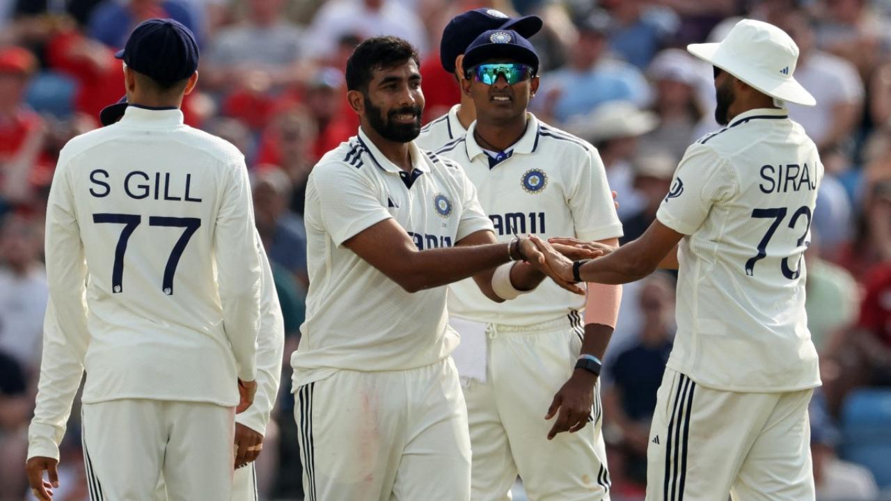 Team India celebrating a wicket during first Test match against England (Pic: AFP)