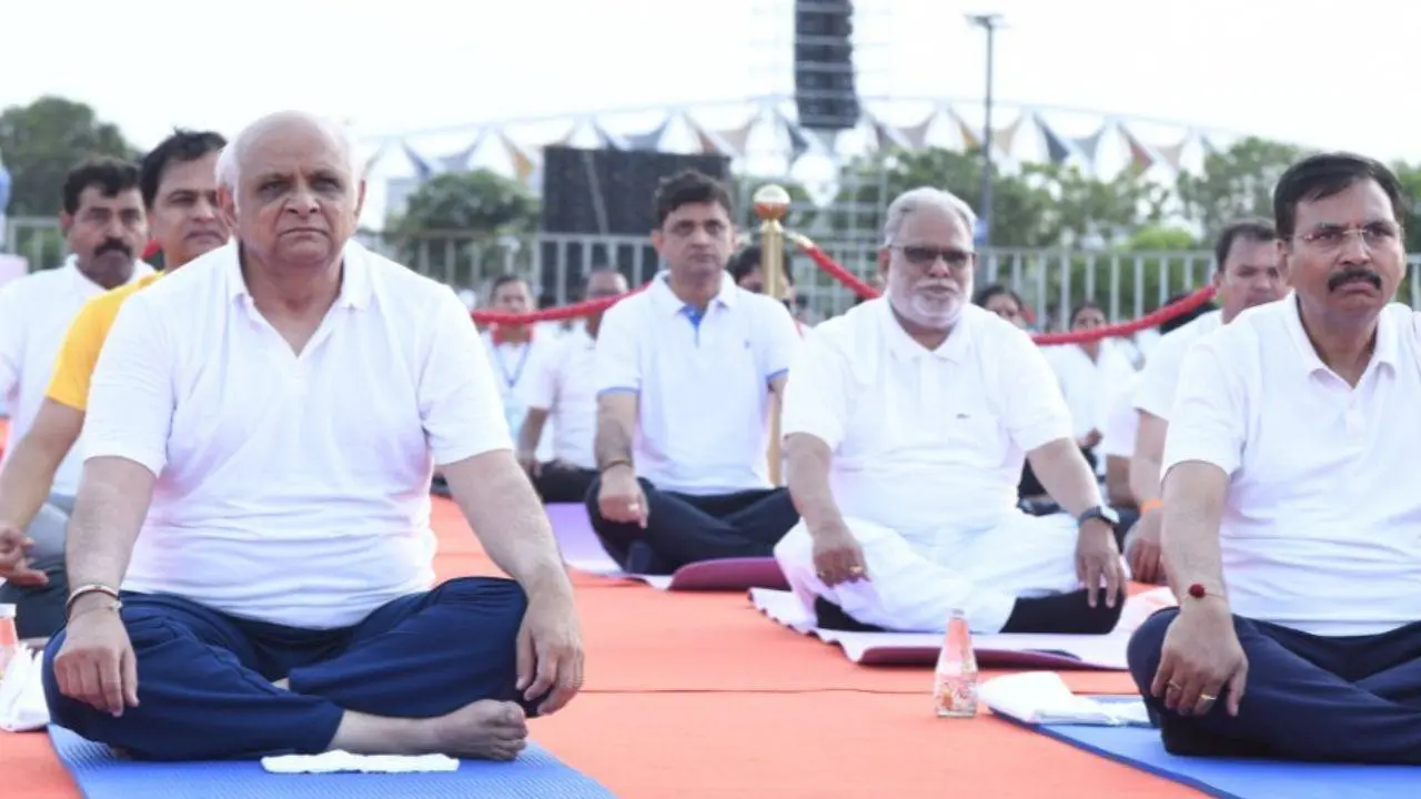 IN PHOTOS: Gujarat CM Bhupendra Patel participates in 'Yog Shivir' in Ahmedabad