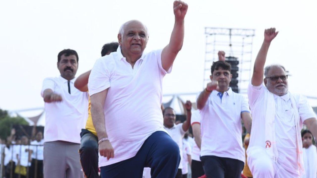 The event was jointly organised by the Gujarat State Yoga Board and Vadodara Municipal Corporation to raise awareness about the benefits of yoga