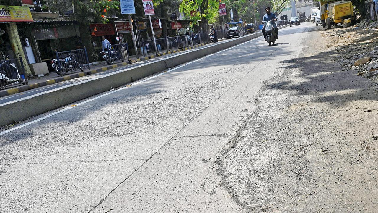 Dattaji Salvi Road, the surface of which is marred, was concreted less than a year ago, according to locals