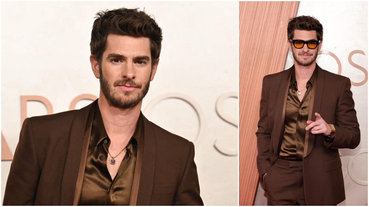 After the likes of Chalamet, Domingo and Goldblum, it got even better as the eternal favourite Andrew Garfield came dressed in his fashionable best with a silk Espresso brown Gucci suit that he paired with brown shades, that he carried off with perfection
