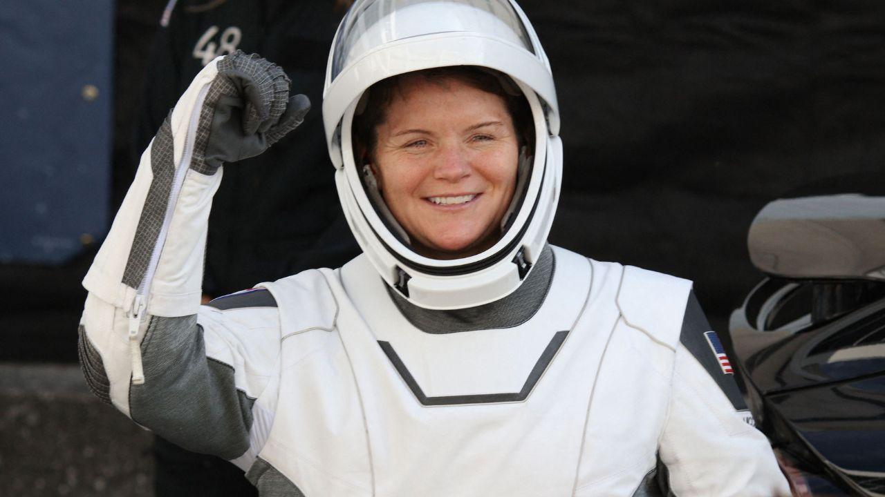 Crew-10 mission commander and NASA astronaut Anne McClain gestures before heading to the launch pad at the Kennedy Space Center in Florida on Saturday