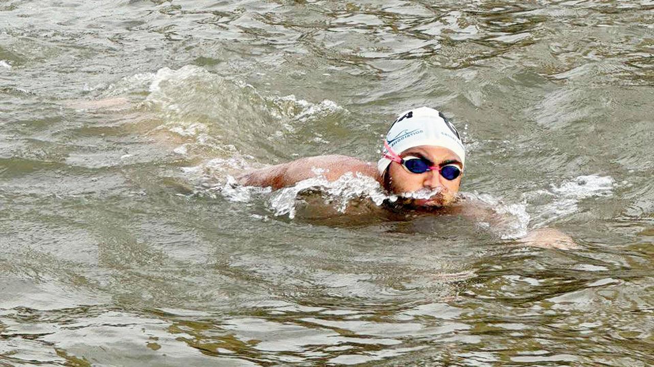Aryan Dadiala swims the 35-km circuit. PIC COURTESY/ARYAN DADIALA