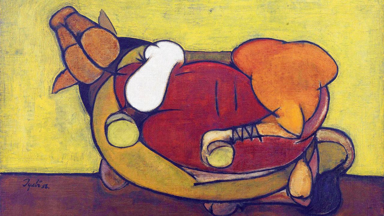 One of Tyeb Mehta’s early works, Trussed Bull (1956). Pics courtesy/Saffronart