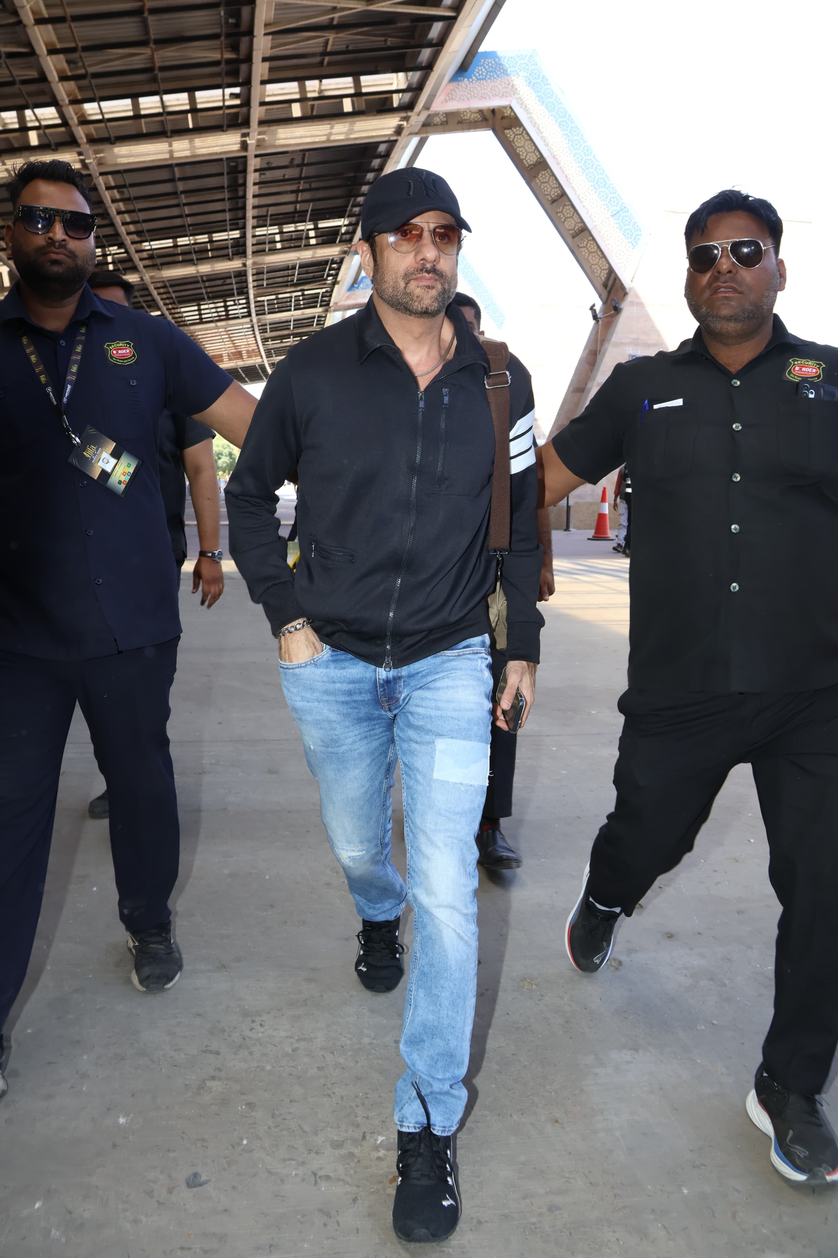 Fardeen Khan kept it casual, wearing a black comfy jacket paired with blue jeans as he arrived at Jaipur airport