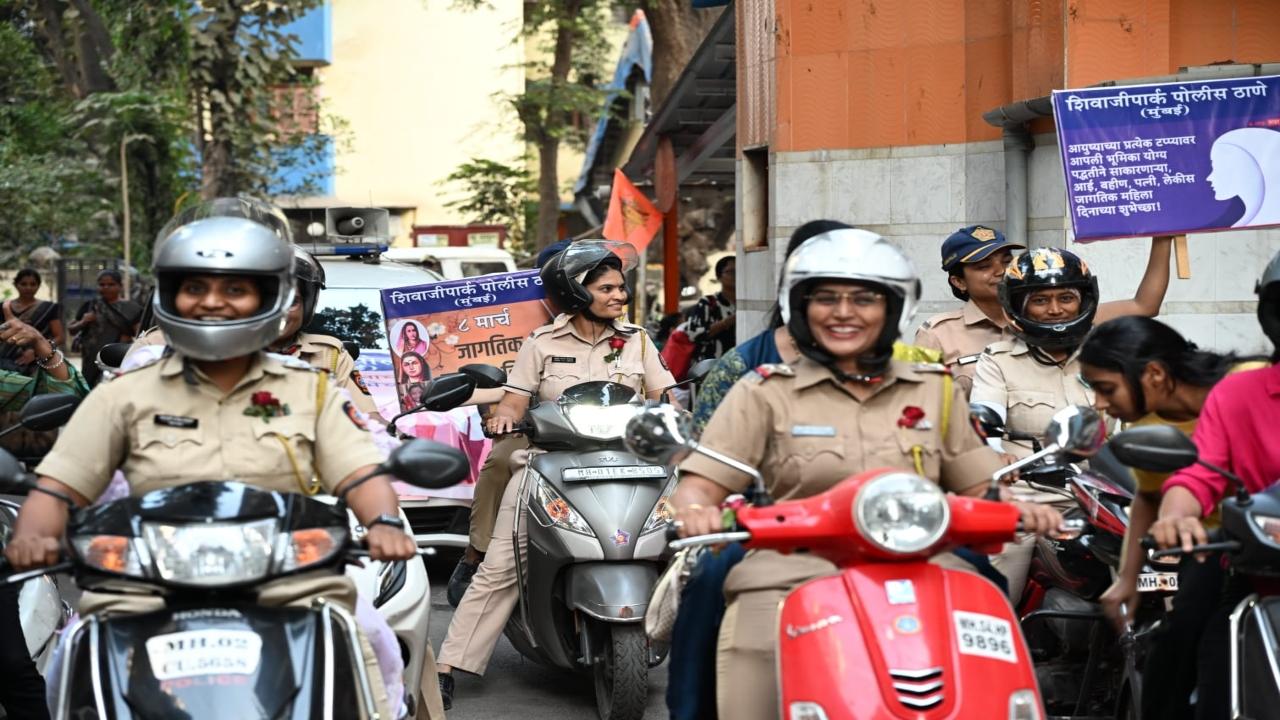 The women personnel of Shivaji Park Police Station in Dadar took out a bike rally to mark the day