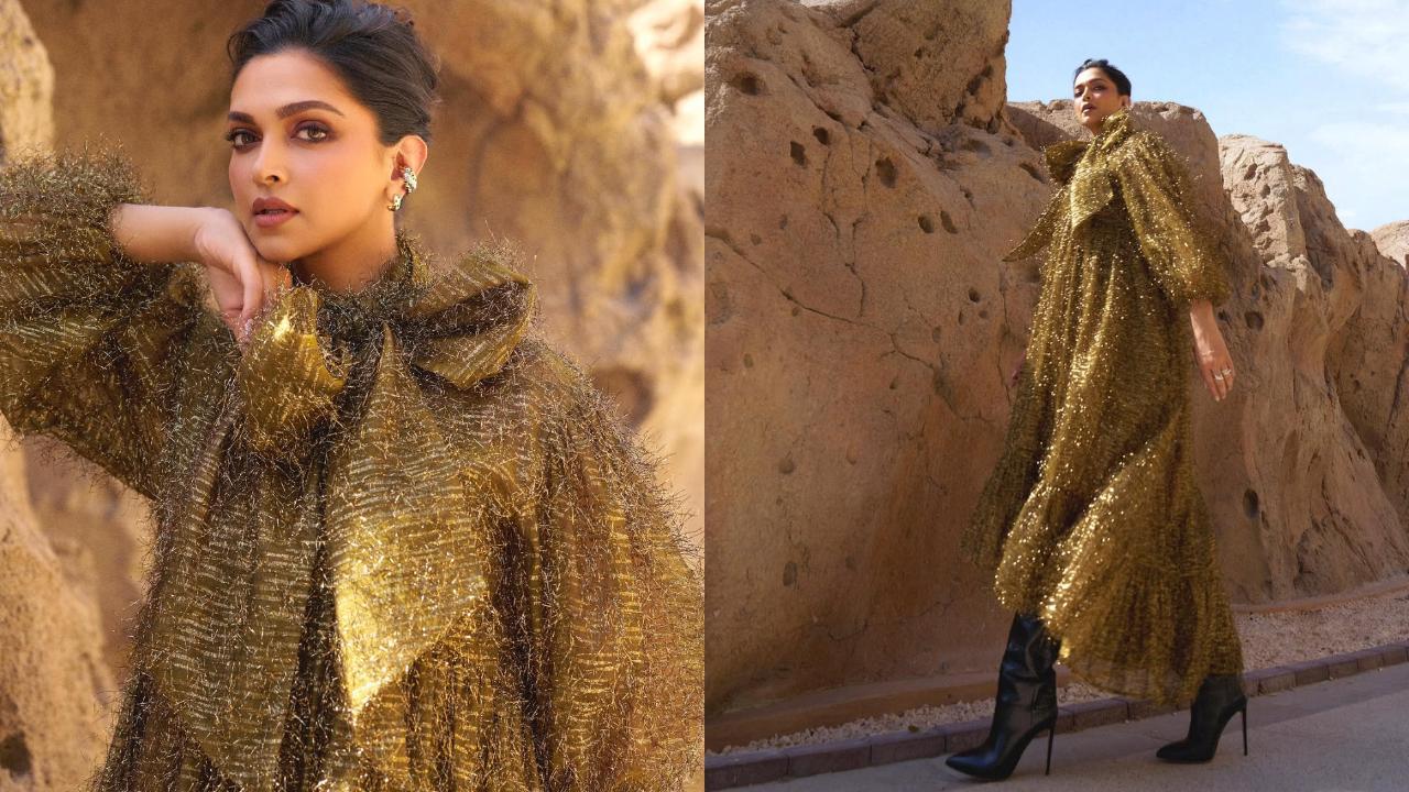 Netizens drool as Deepika Padukone drops stunning pics in gold gown