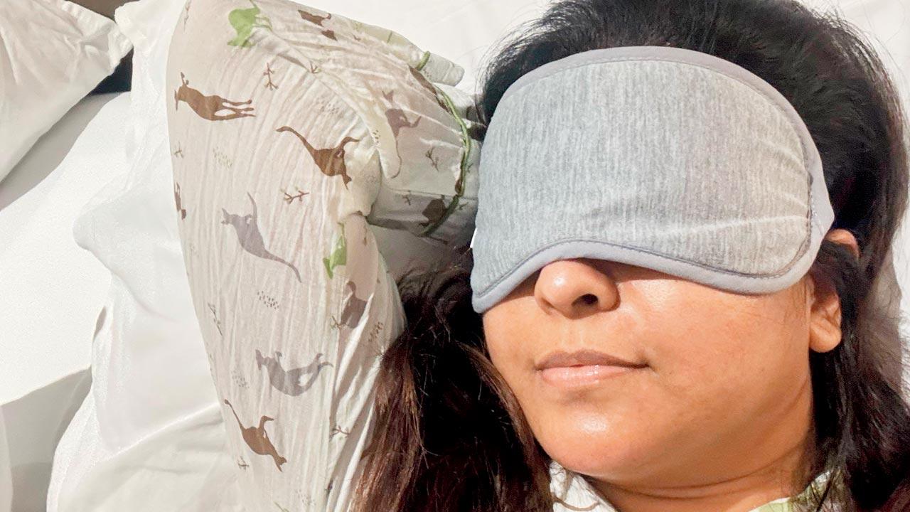 Bianca Louzado wears a sleep mask as part of her routine