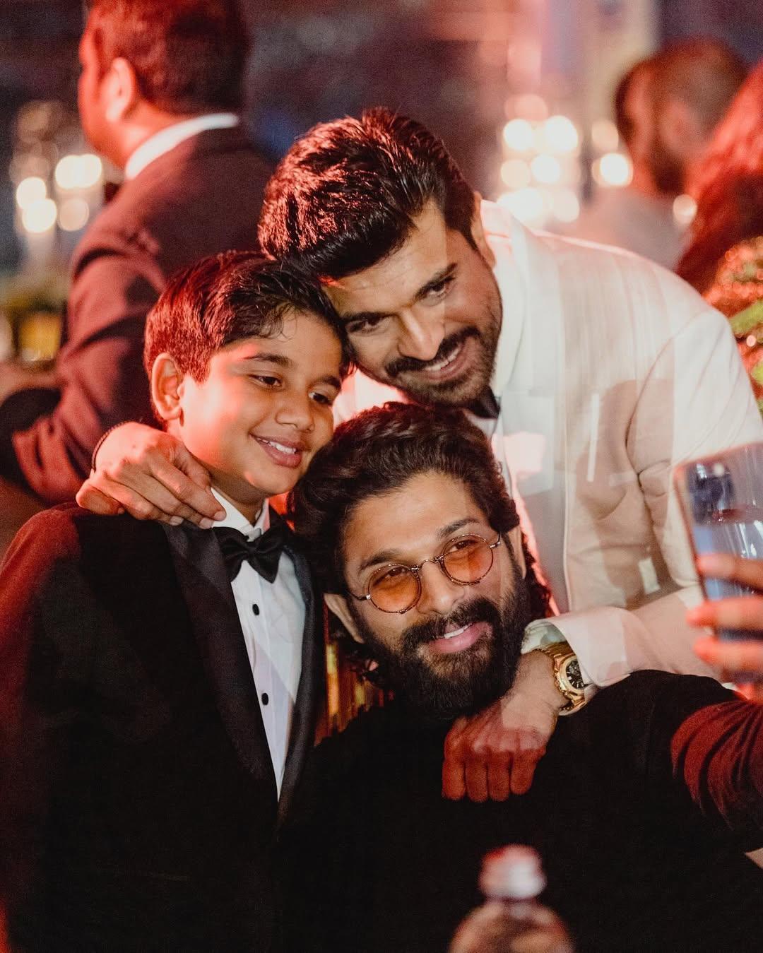 This picture was shared by Ram Charan on Allu Arjun's birthday. The snap has the two superstars posing for a cute click