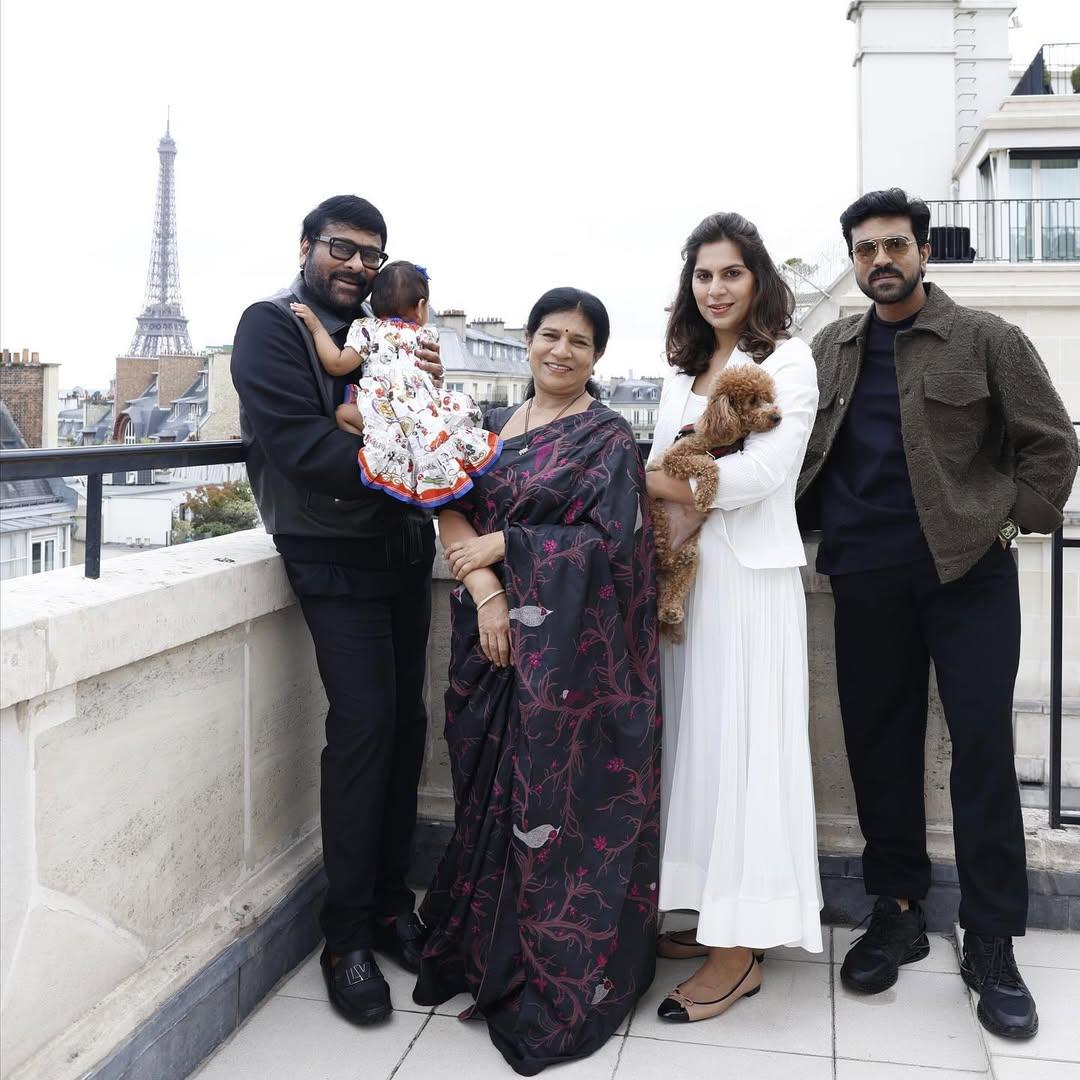 A perfect family moment! This picture has Ram Charan posing with his entire world. The snap has the actor looking dashing in comfy outfits, while Upasana, his wife, and his parents also looked smart in casual fits