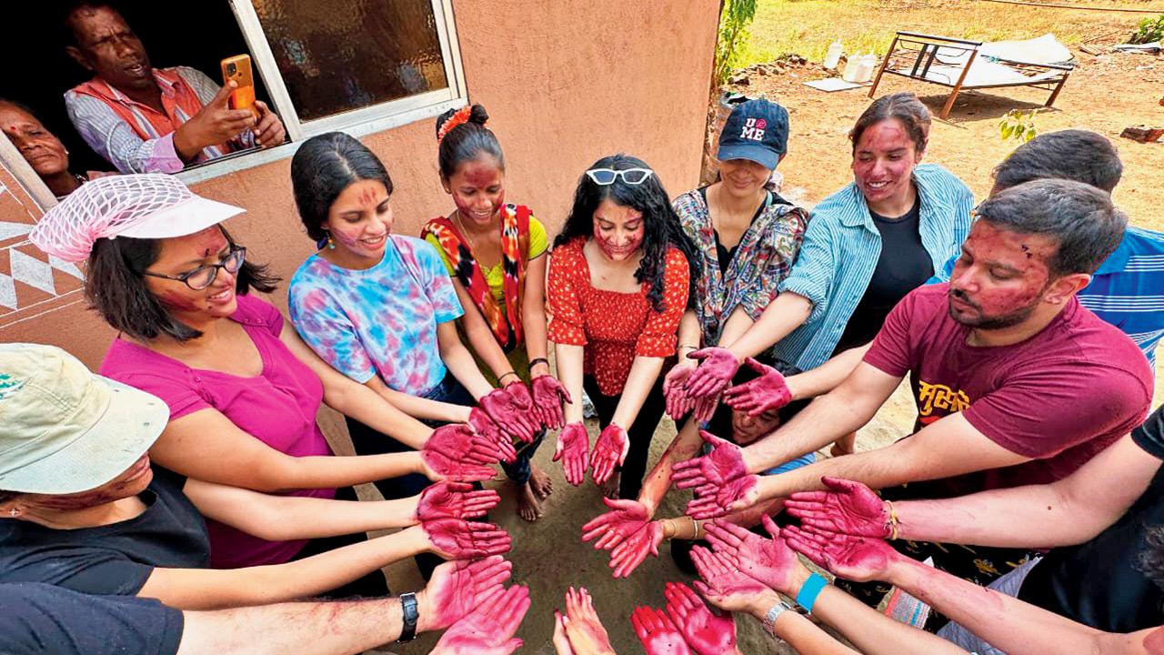 A moment from the natural Holi celebrations in the forest
