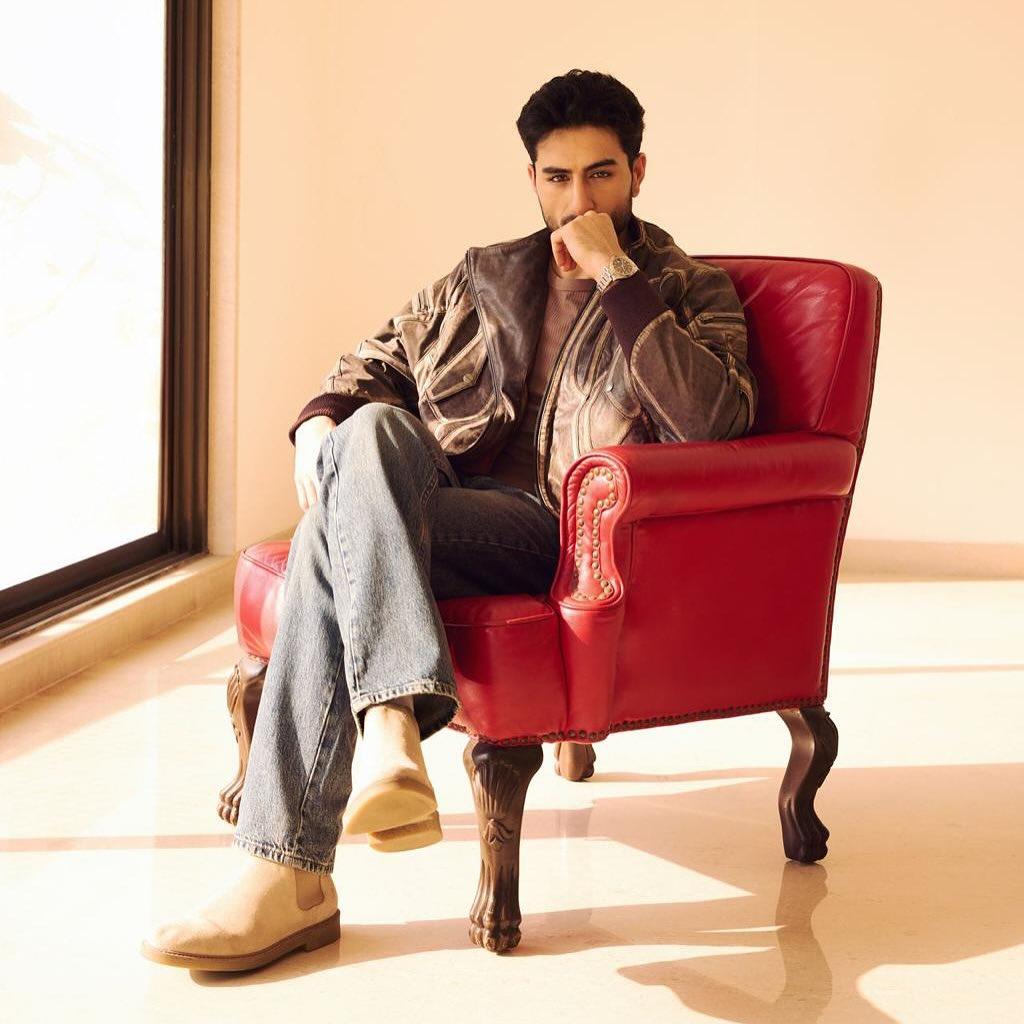 Ibrahim Ali Khan exuded effortless style in a brown leather jacket with full sleeves, which featured a unique design and rich texture, adding a touch of rugged charm 