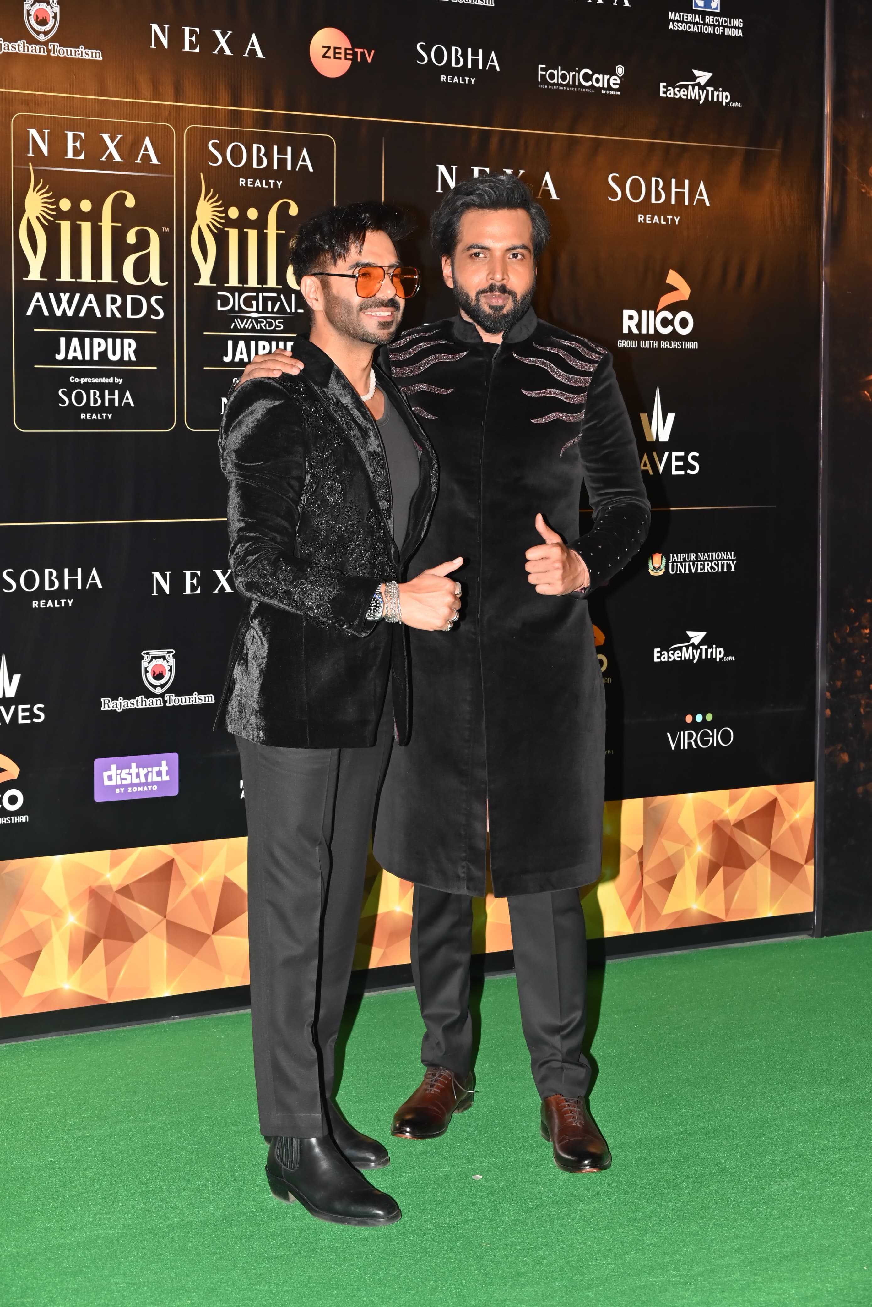 Abhishek Banerjee and Aparshakti Khurana posed in stylish matching black outfits