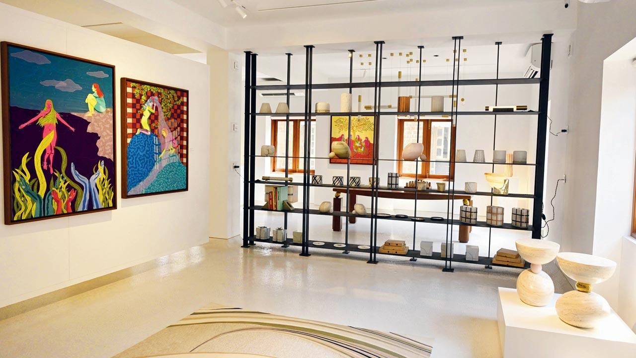 White walls and mosaic flooring provide a bright, blank canvas for the designs in the gallery