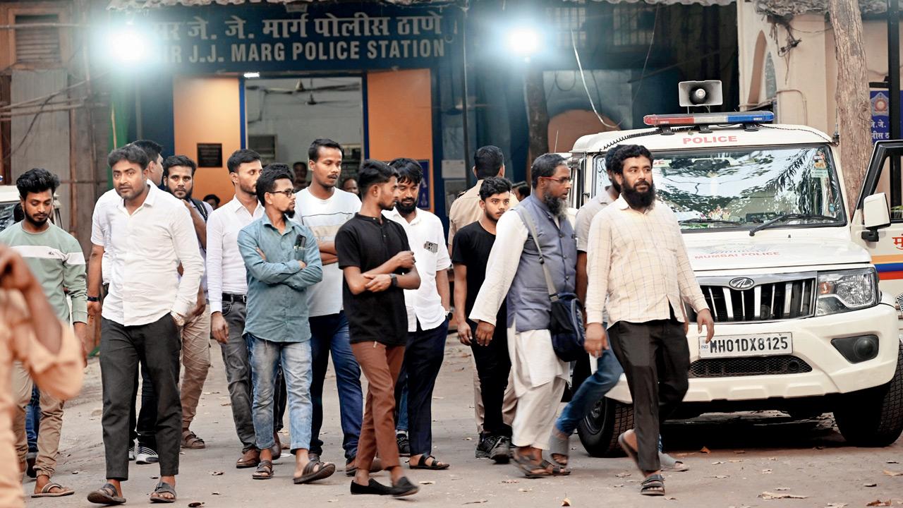 Relatives and colleagues of the deceased gathered outside the JJ Marg police station after the authorities were alerted about the mishap on Sunday