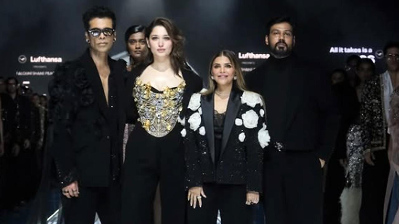 Karan Johar rocks in black outfit at Lakme Fashion Week 2025