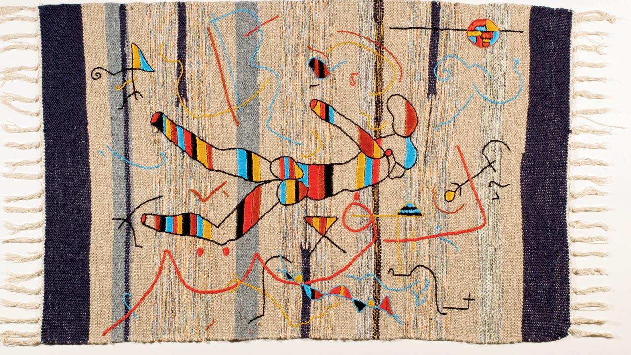 Daphne (after Gieve Patel) by Areez Katki, cotton embroidery on dhurrie rug, 2021