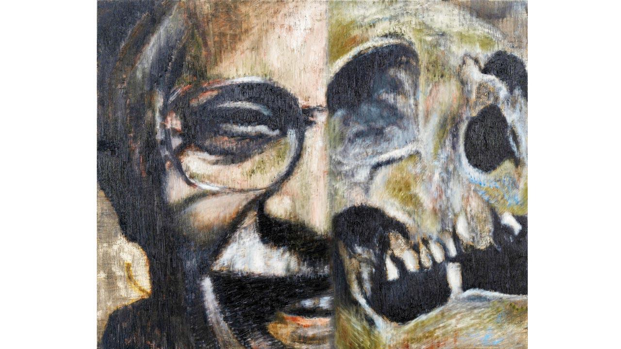 Laughter by Atul Dodiya, oil on canvas, 2024