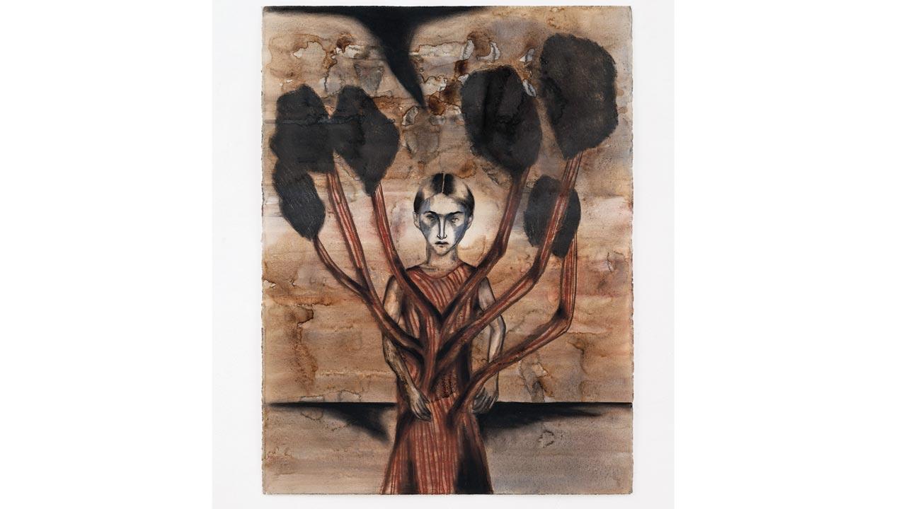 Daphne Centred by Anju Dodiya, watercolour, charcoal and soft pastel on paper, 2024