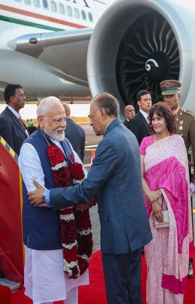 PM Modi welcomed by Mauritius counterpart Navin Ramgoolam