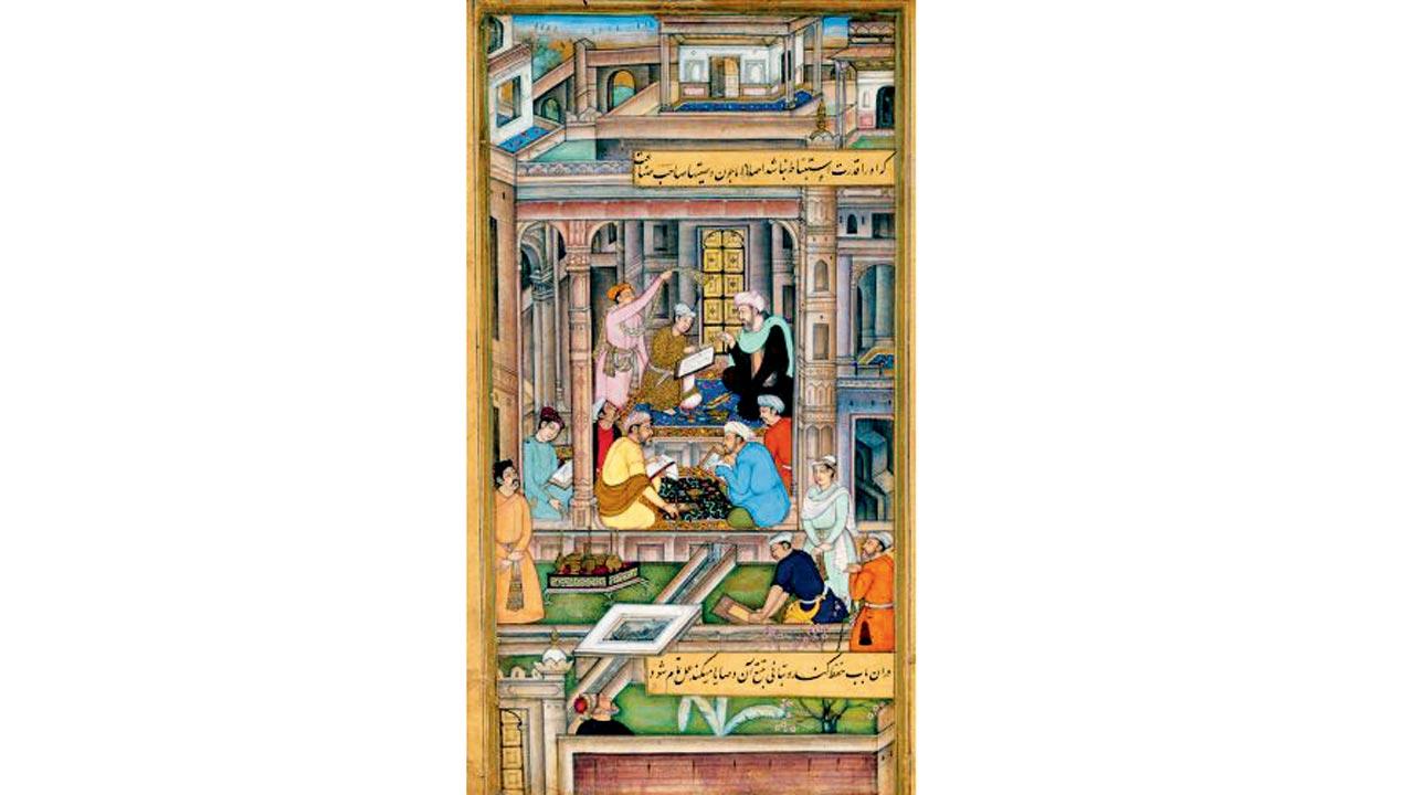 Modern analysis indicates that Mogul-era miniatures like this one of 1590 resisted corrosion and fading in part because of the mixing of saffron with various pigments