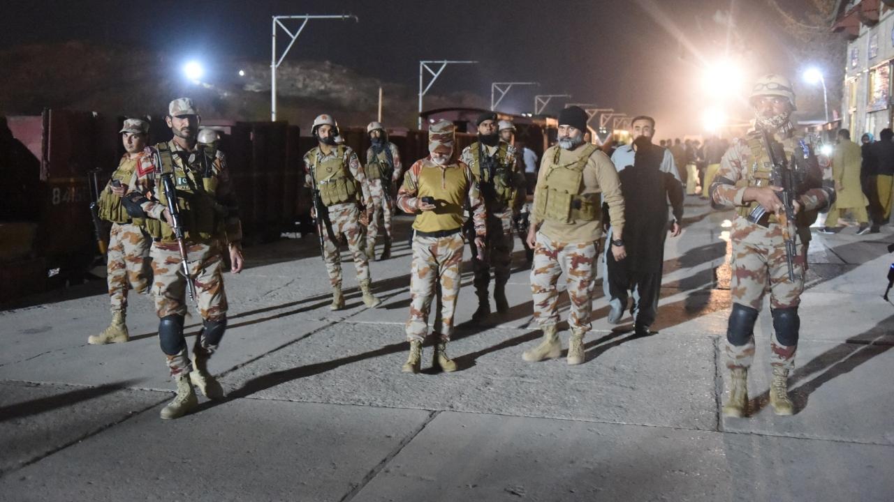 The militants set off a bomb on the railway track, halting the train, and then took about 400 passengers, including women and children, hostage