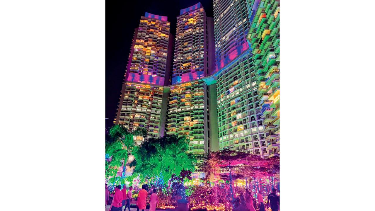 Lit-up L&T Crescent Bay complex in Parel