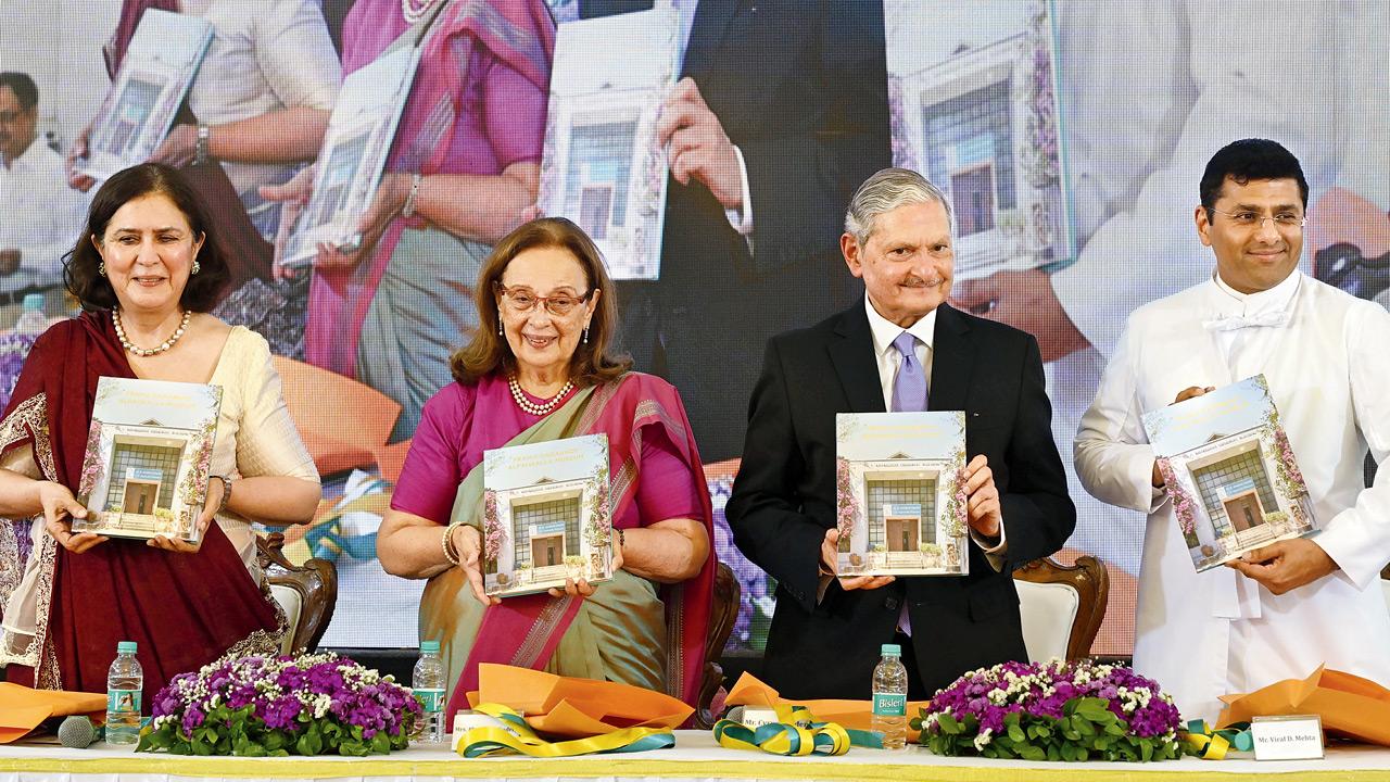 (From left) Firoza Punthakey Mistree, Pheroza Godrej, Cyrus Guzder and Viraf Mehta at the release of the book, Framji Dadabhoy Alpaiwalla Museum