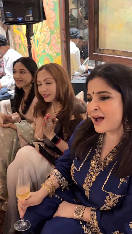 Maheep Kapoor looked stunning in a blue outfit featuring golden embroidery.