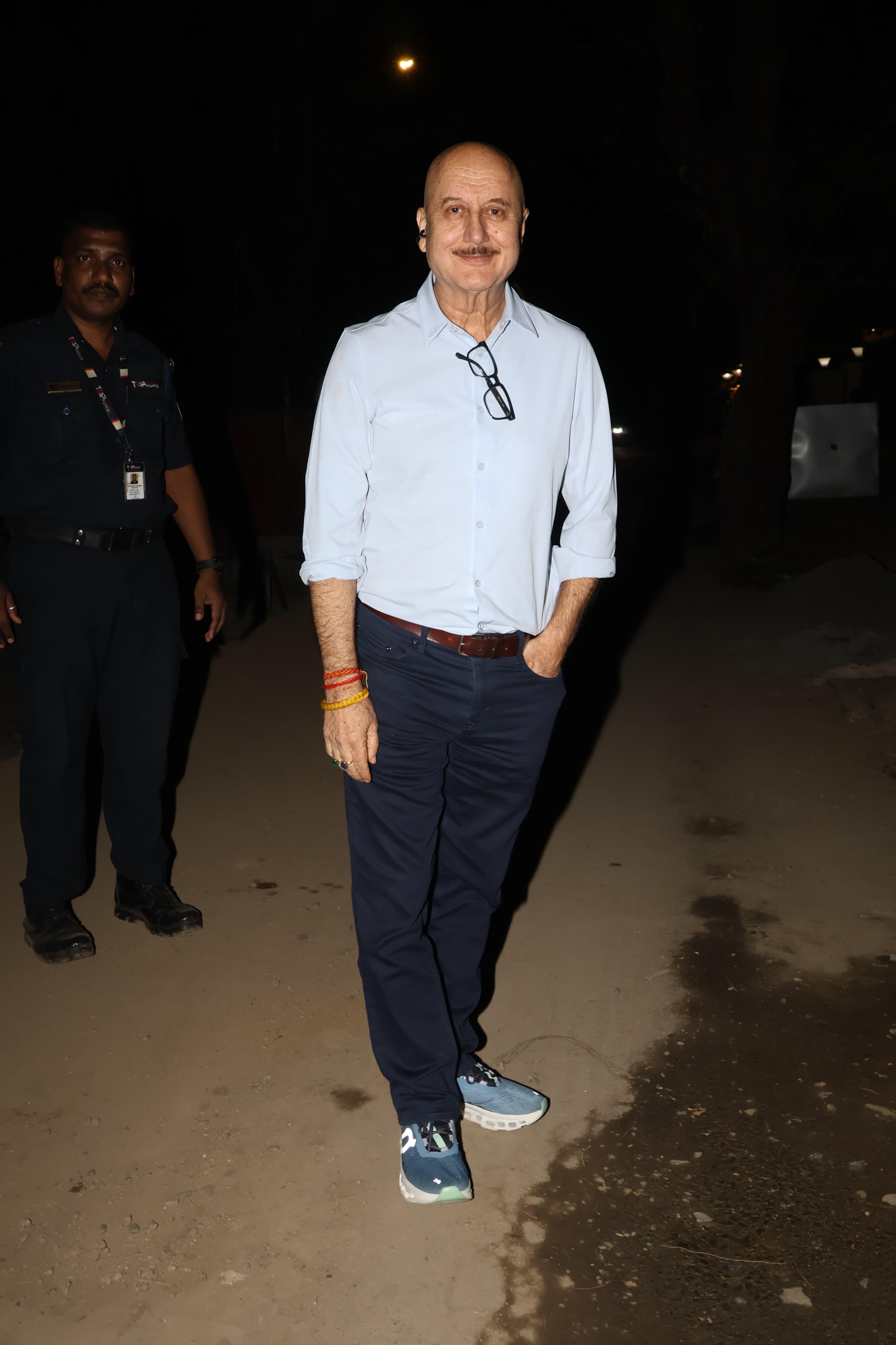 Anupam Kher was seen smiling brightly as he posed for the camera.