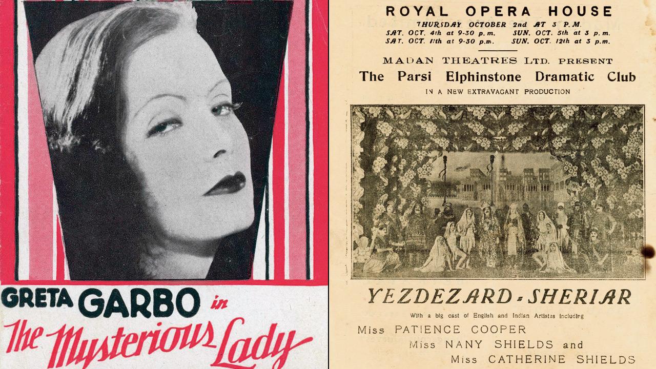 (From left) A poster of Greta Garbo’s 1928 film, The Mysterious Lady released at Capitol Cinema; a pamphlet from the Royal Opera House. pics courtesy/hemant chaturvedi
