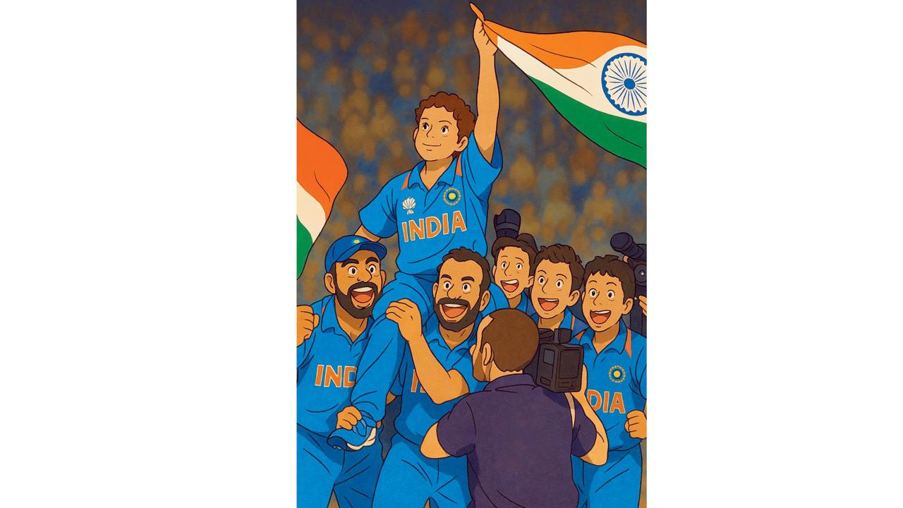 Sachin Tendulkar joins the trend with a recreation of a moment from the 2011 ICC Cricket World Cup. Pic Courtesy/SachinTendulkar on X