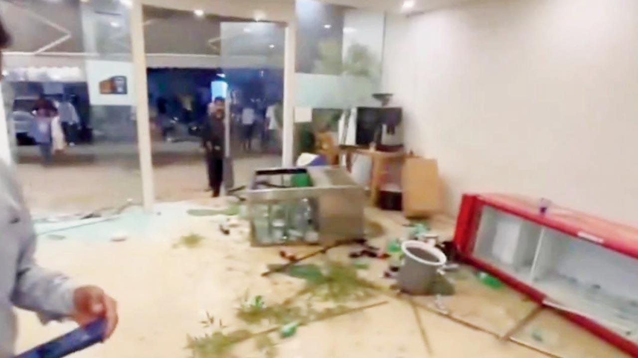 Screengrab of the viral video showing workers of Dy CM Eknath Shinde’s party ransacking studio