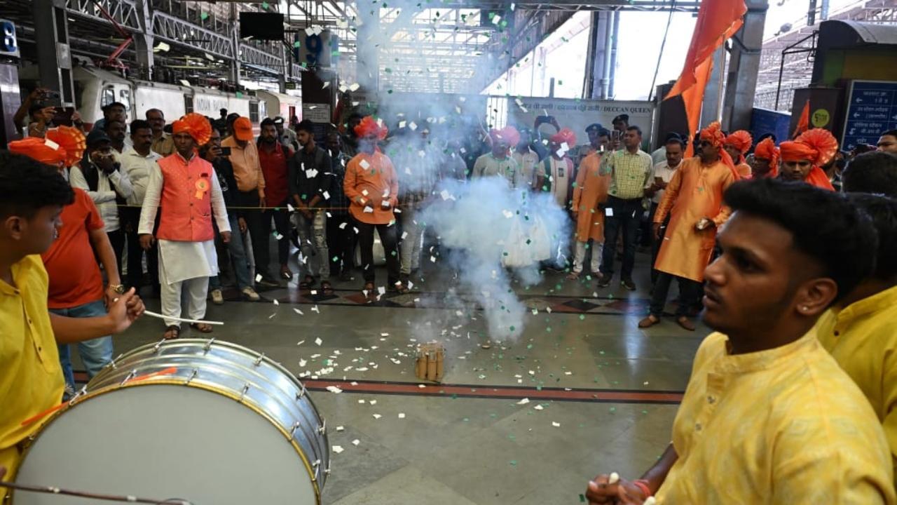 In Photos: Railway employees celebrate Shiv Jayanti at CSMT