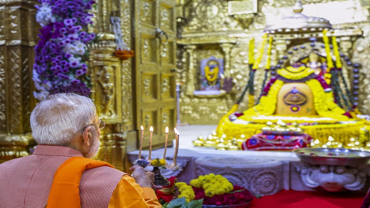  The PM, who reached Jamnagar on Saturday evening for a three-day visit to Gujarat, began his day by visiting Vantara, an animal rescue, conservation, and rehabilitation centre. Pic/PTI