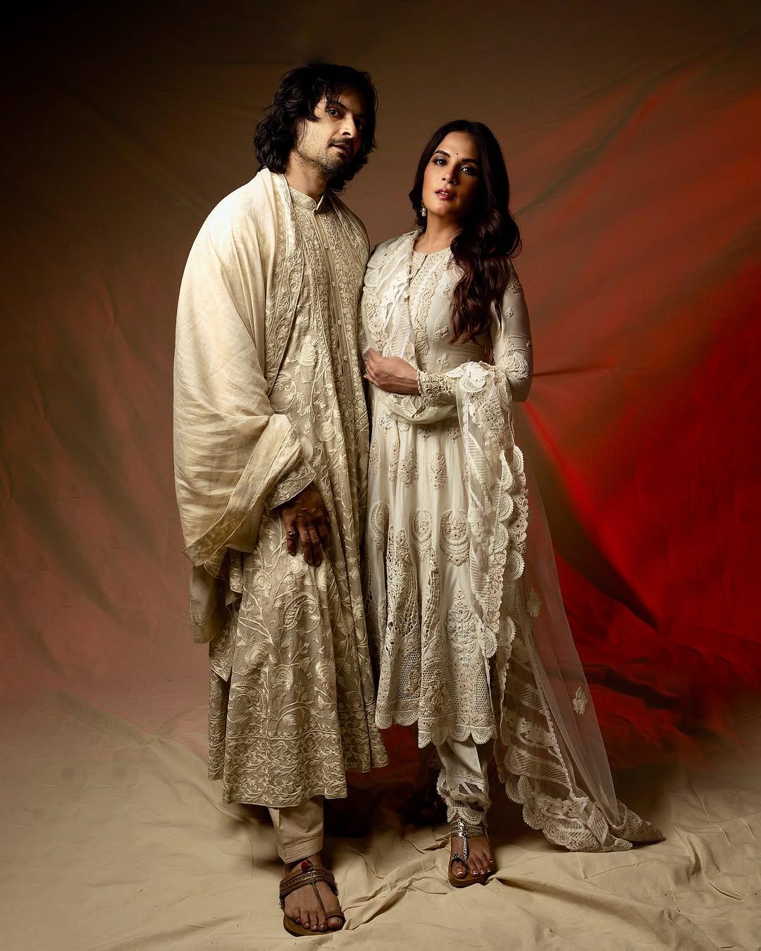 Richa Chadha and Ali Fazal shed couple goals as they wore stunning, heavily embroidered, matching beige-colored outfits