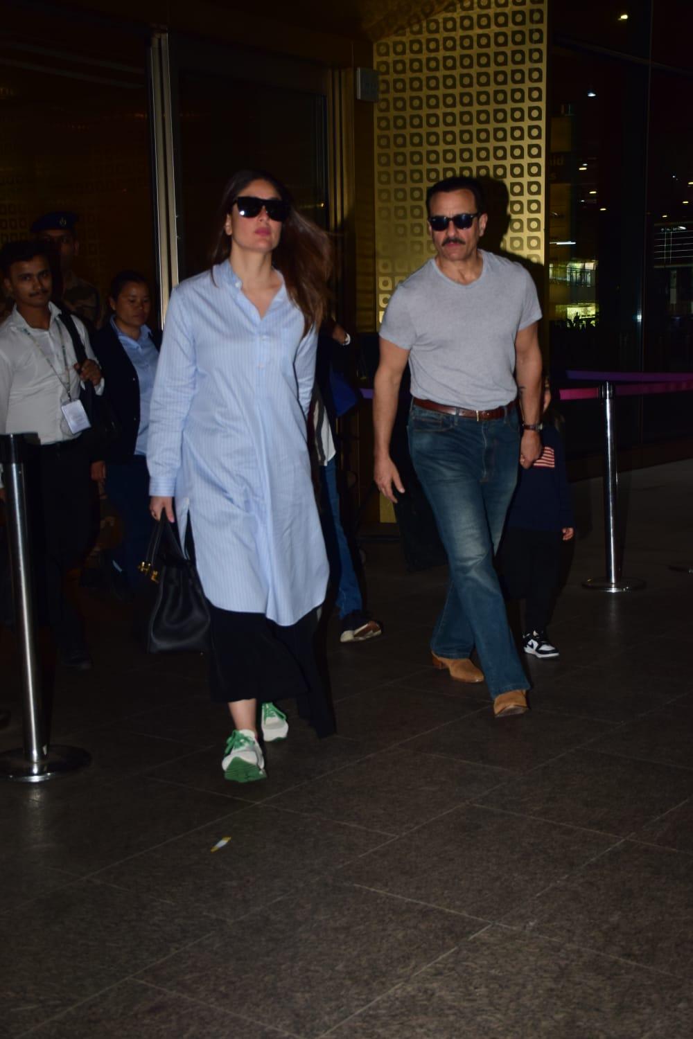 Kareena Kapoor and Saif Ali Khan were snapped at Mumbai airport arrivals as they returned to the city.