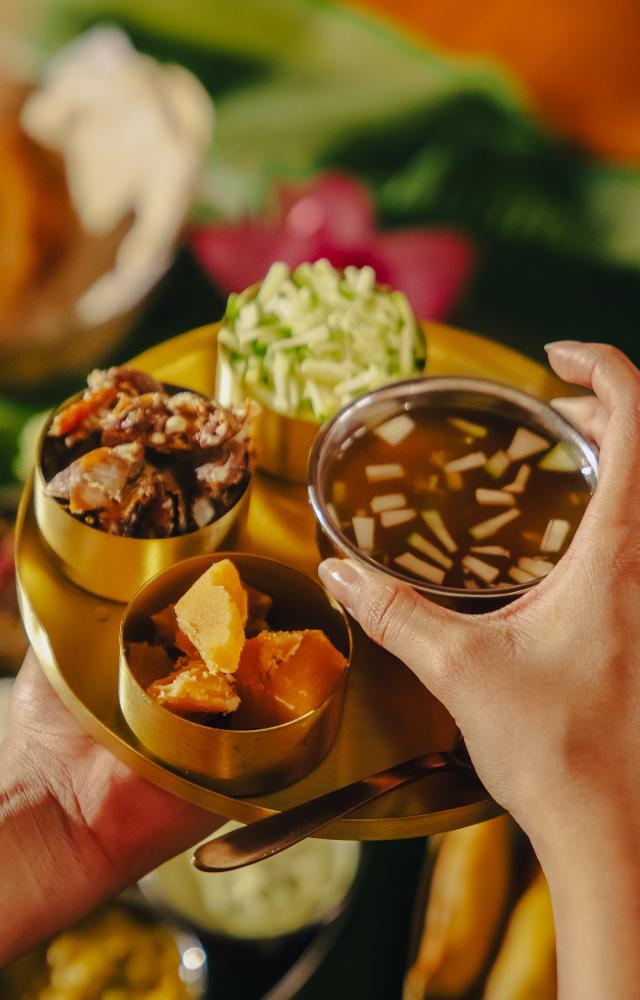 Follow it with the Ugadi Pachadi, symbolising the six flavours of life, Vankai Bajji, crispy golden-fried brinjal fritters, and Pessara Pappu Garelu