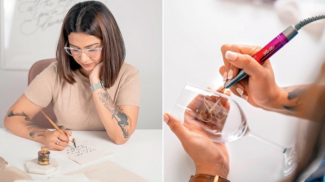 Rachna Takawale is a calligrapher and engraver, and takes up bulk orders, offers on-site services for events, sells tools and notebooks through her online stationery shop