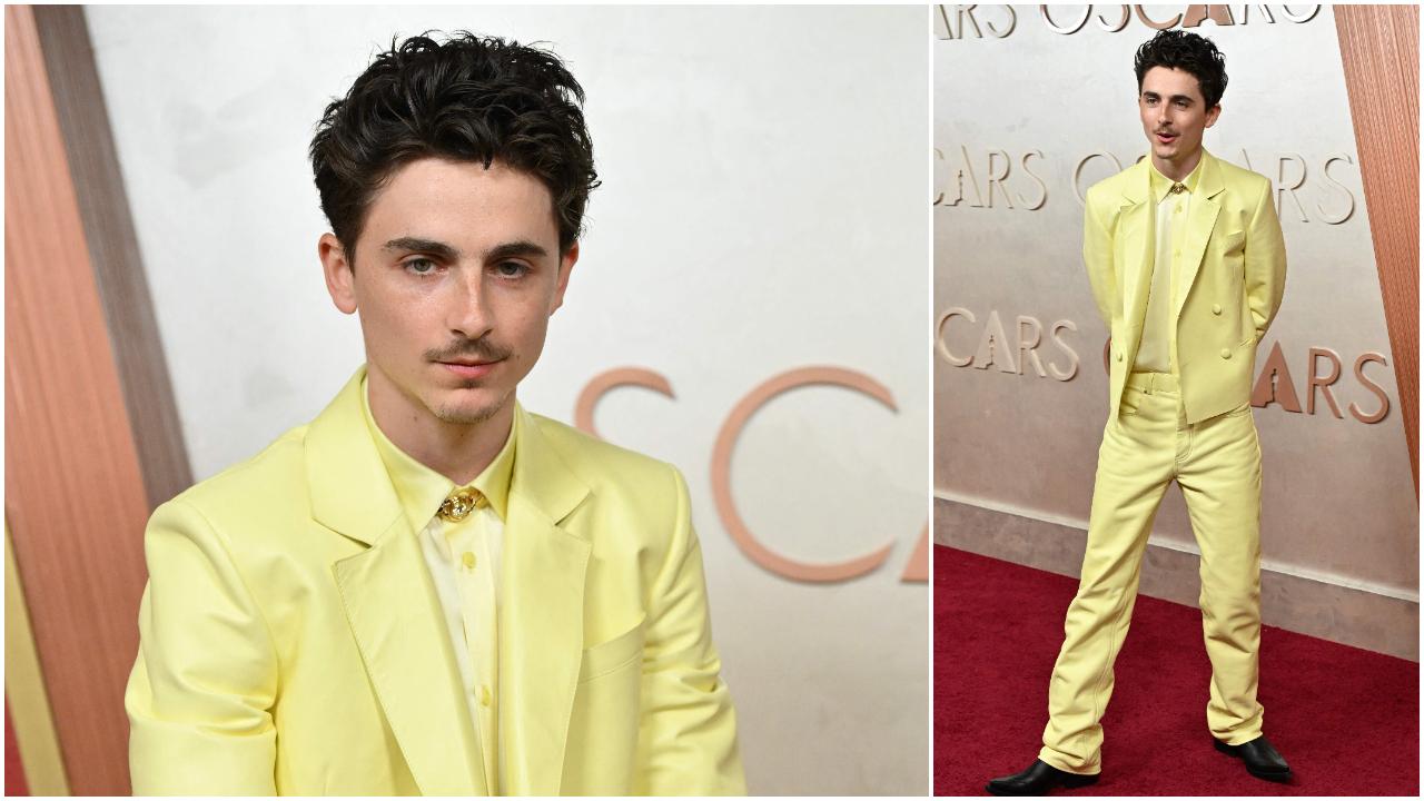 Known for his unique looks, Timothee Chalamet came in an all-yellow ensembled that saw hism not only wear a yellow shirt but also a lemon Givenchy suit, which he boldly paired with yellow jeans