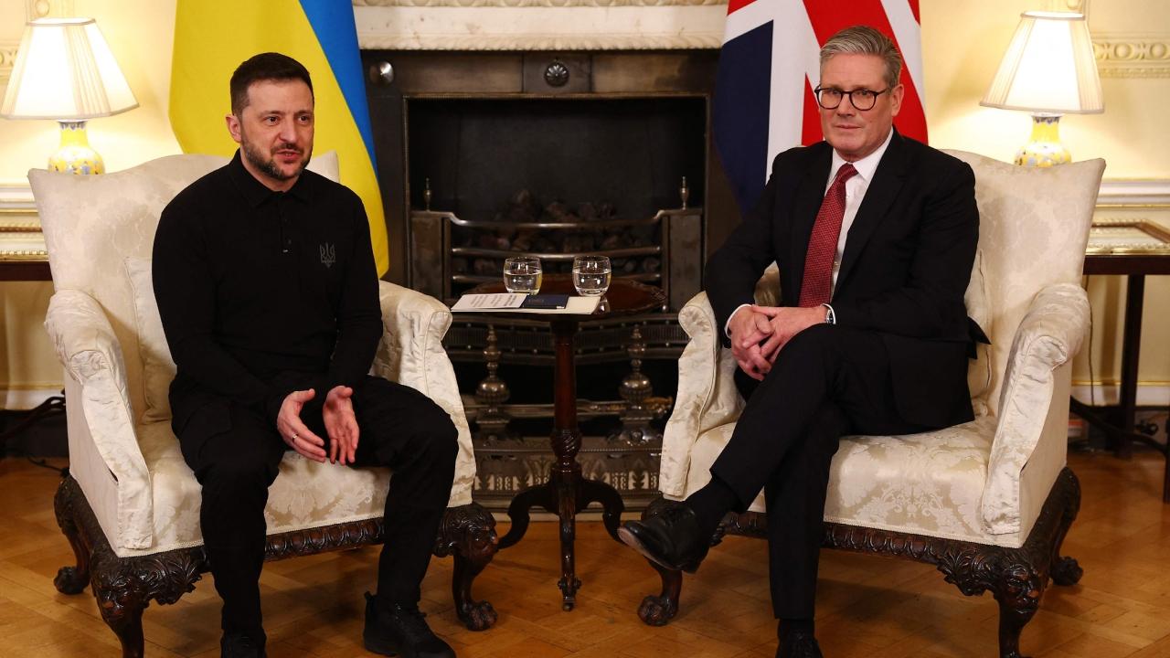 As Zelenskyy arrived, crowds outside Downing Street cheered in support, where Starmer hugged him and ushered him inside