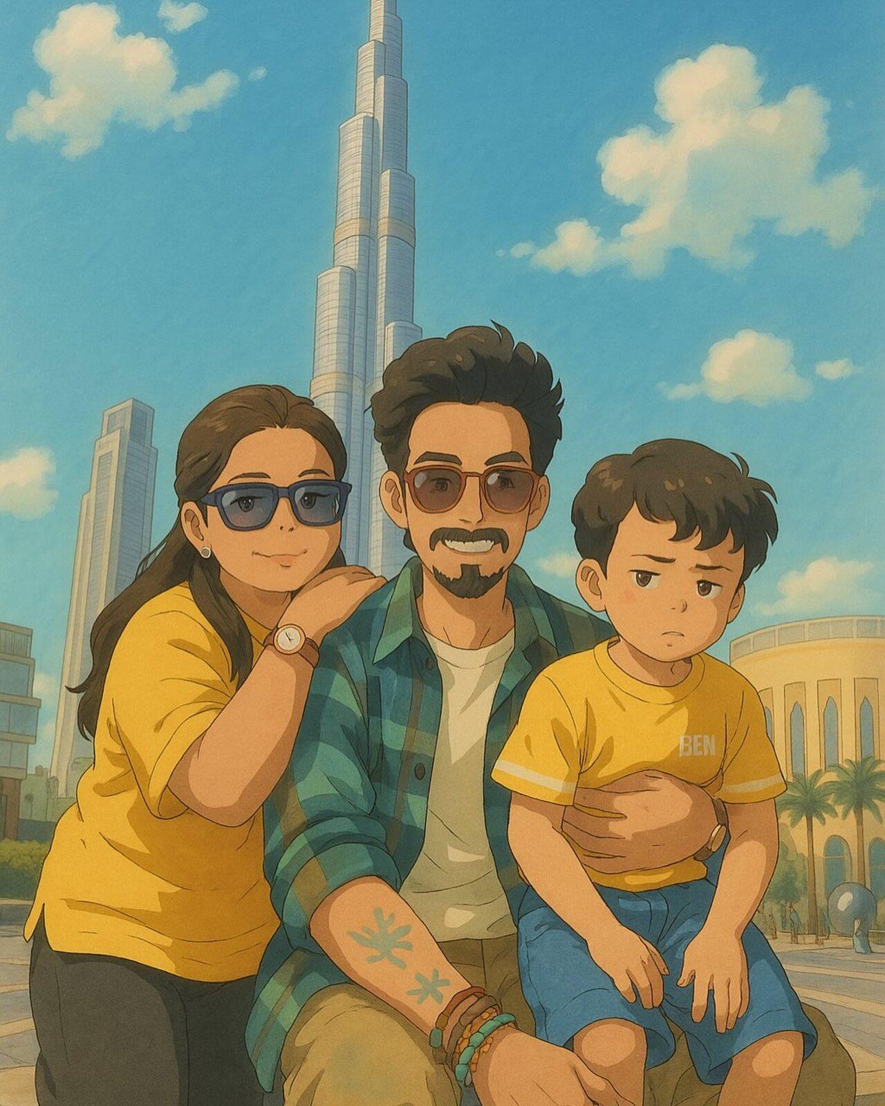 Bharti Singh, Haarsh and their son Golu as reimagined by Studio Ghibli