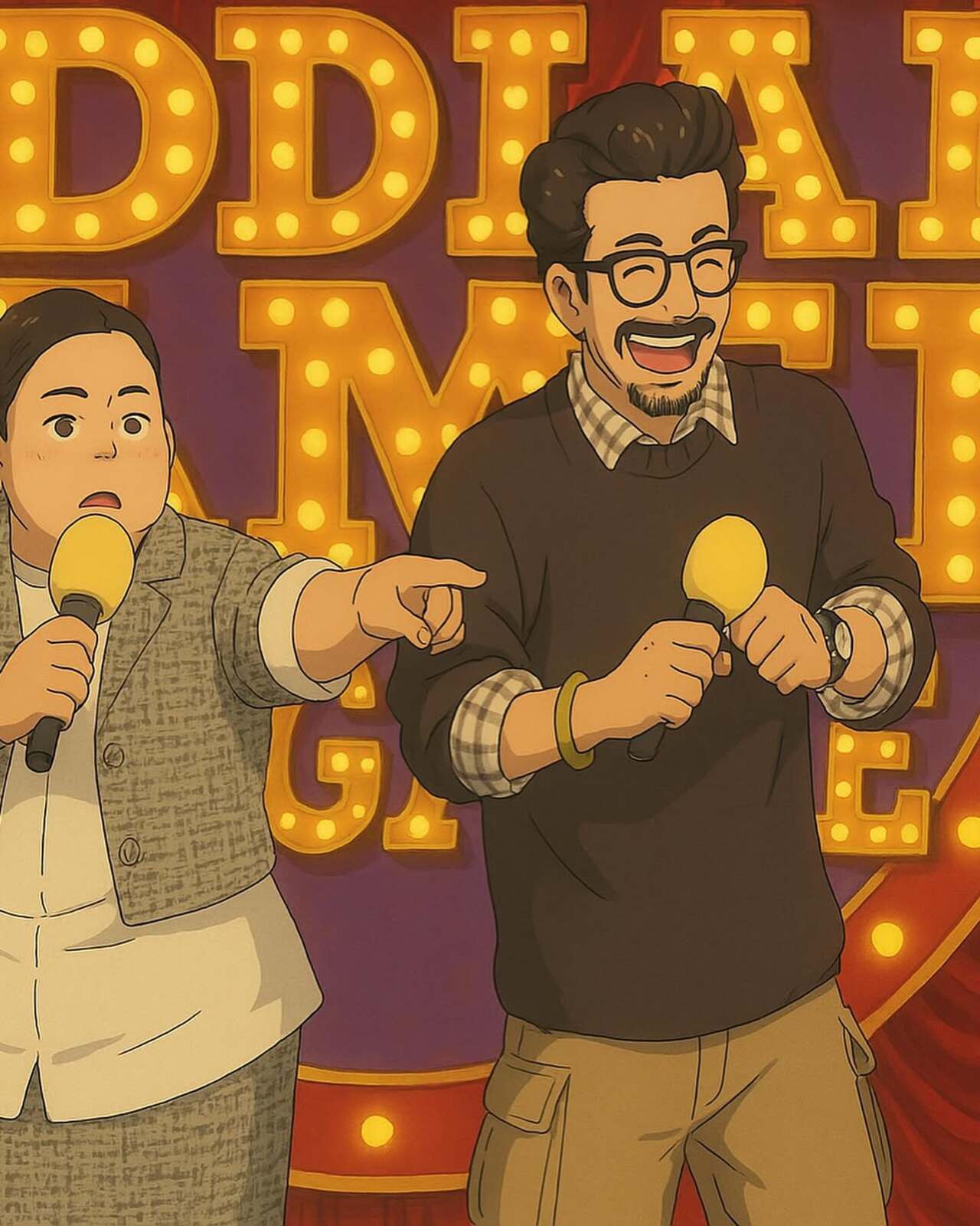 Comedienne Bharti Singh also shared a picture of her and her husband Haarsh Limbachiyaa performing on stage with a Studio Ghibli twist