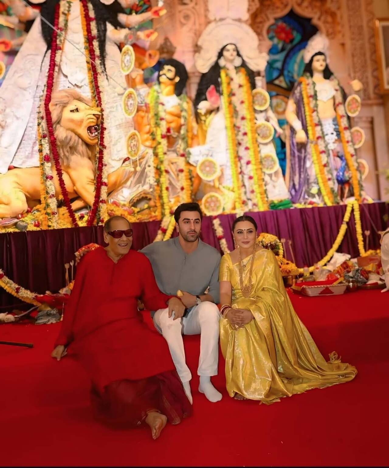Deb Mukerji with actor Ranbir Kapoor and Rani Mukerji during the last Durga puja festivity in the city