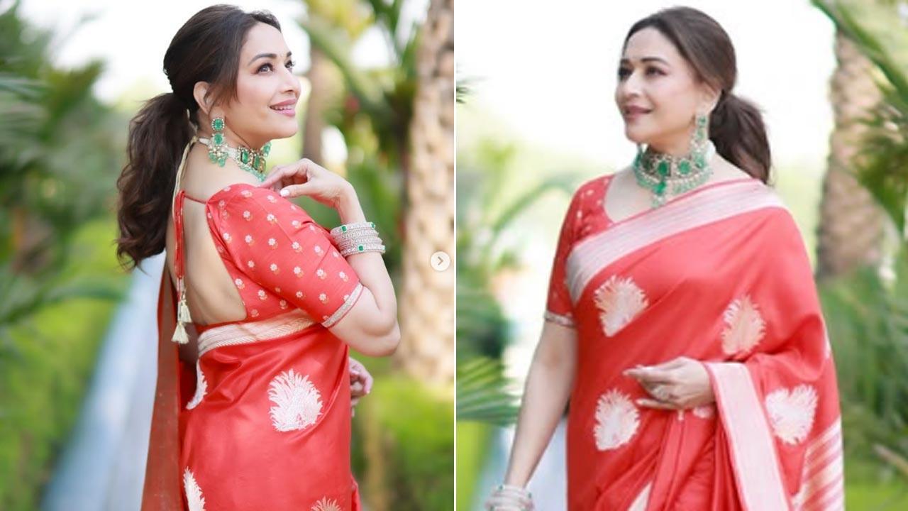 Madhuri Dixit radiates a golden glow in saree