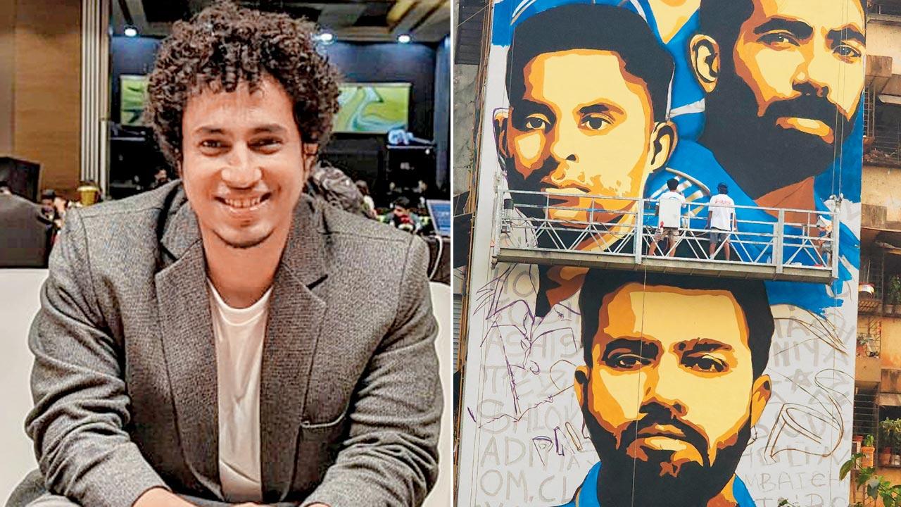 The building in Sion East sports graffiti featuring key Indian cricketers. Pic Courtesy/Raj Pathare 