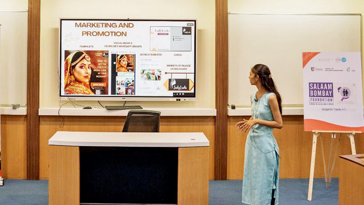 Pallavi Jadhav presents her pitch. Pic Courtesy/Salaam Bombay Foundation